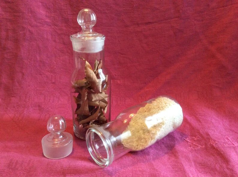 Set 2 old vintage kitchen glass jars