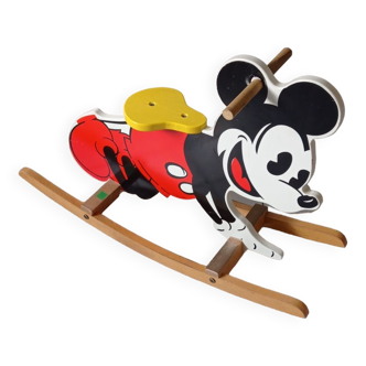 Jouet à bascule en bois français 1980s Mickey Mouse