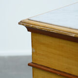 Antique wooden 1-door hallway/nightstand with a light marble top