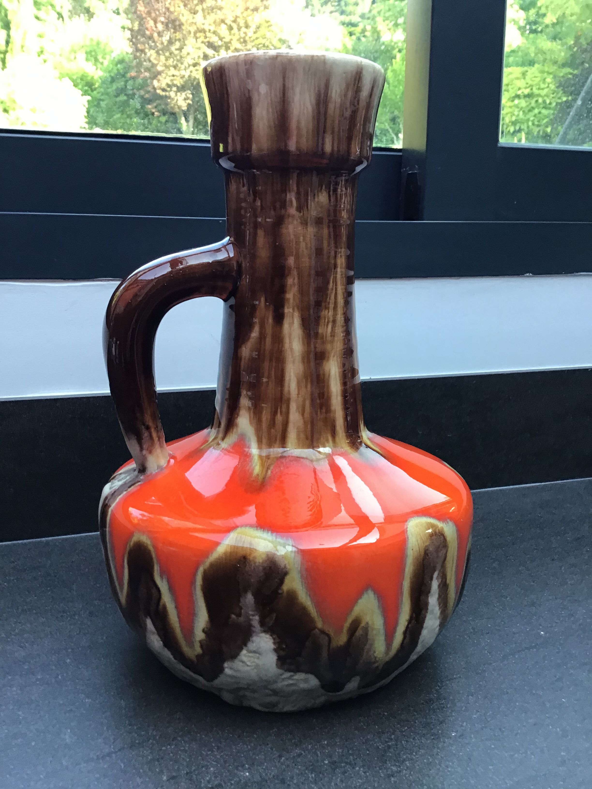 Flamed ceramic pitcher, Baudin, 70s