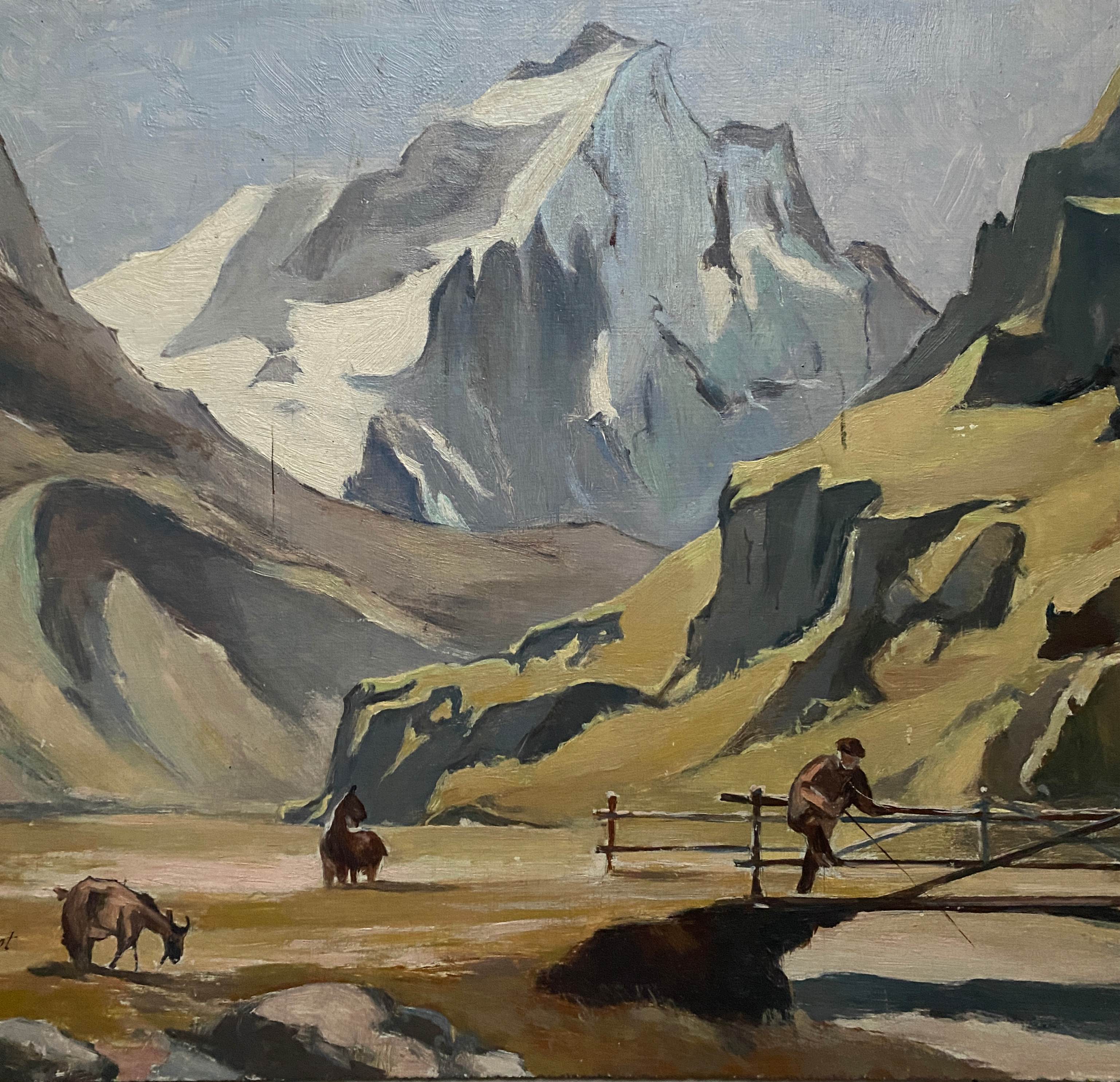 HSP table "Animated alpine landscape" early XX° signed