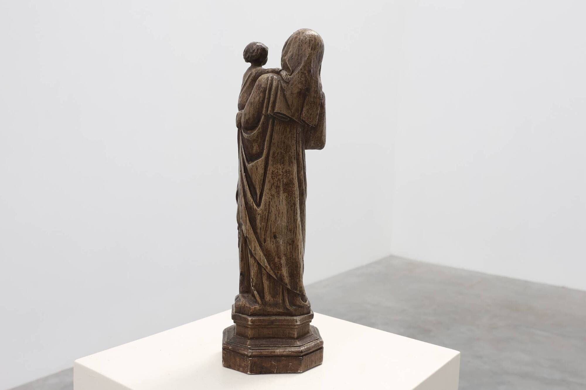 19th Century Belgian Madonna and Child Statue on Octagonal Base, Belgium