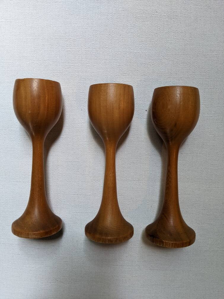 Egg cups on turned wooden legs, Scandinavian country decor