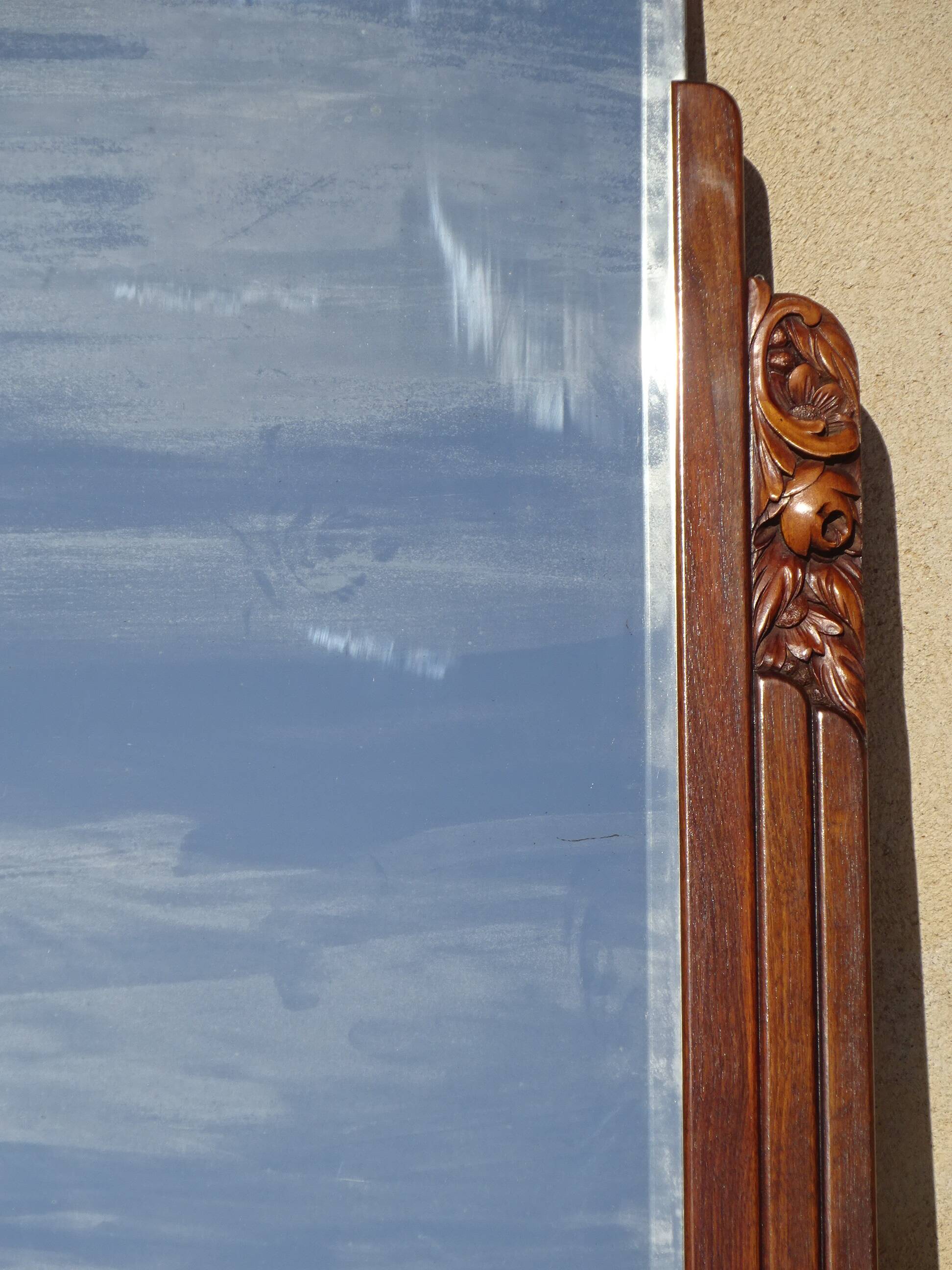 Art Deco mirror in walnut frame 126/88cm