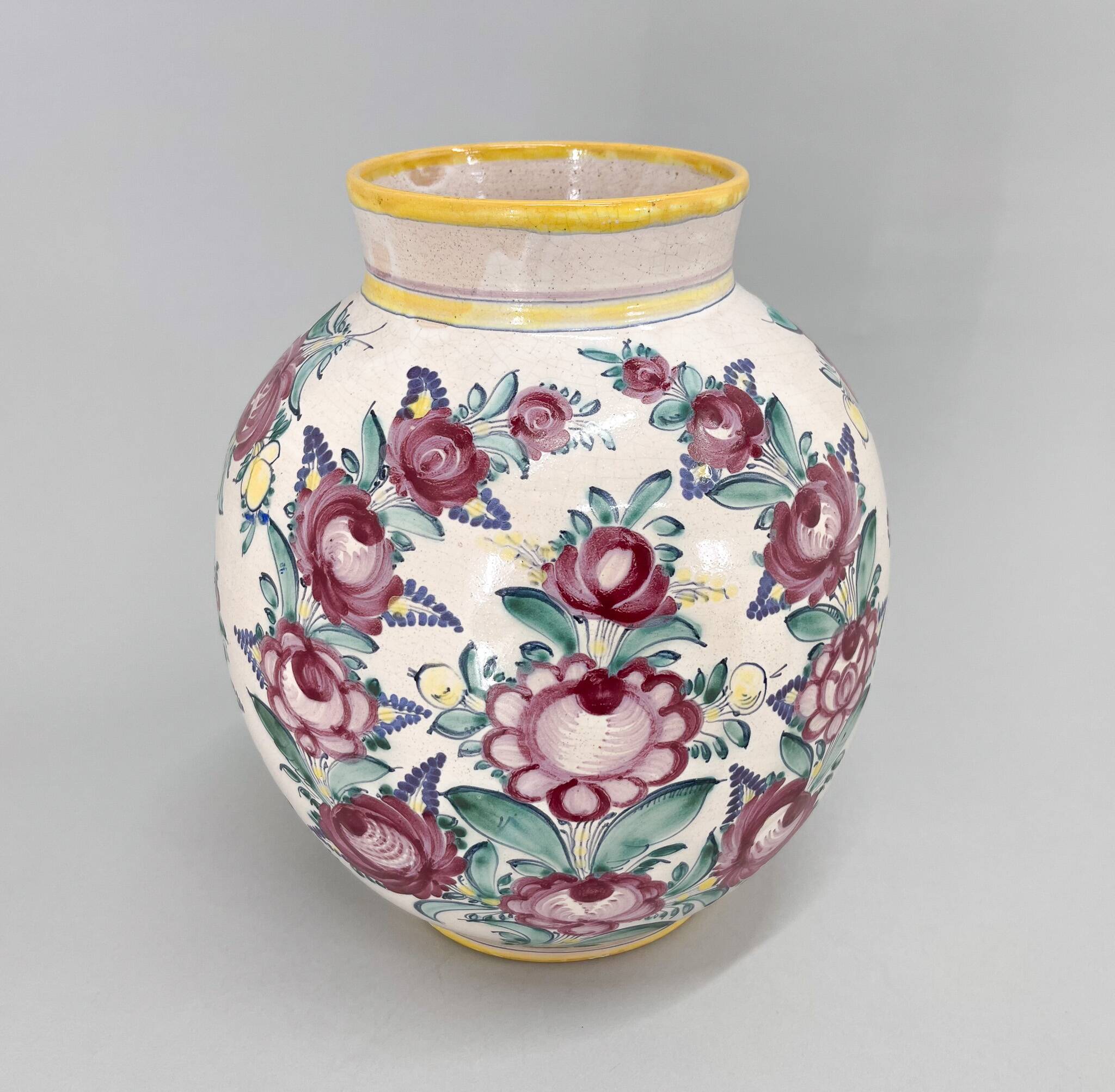 1950s Large Hand Painted Tupesy Ceramic Vase