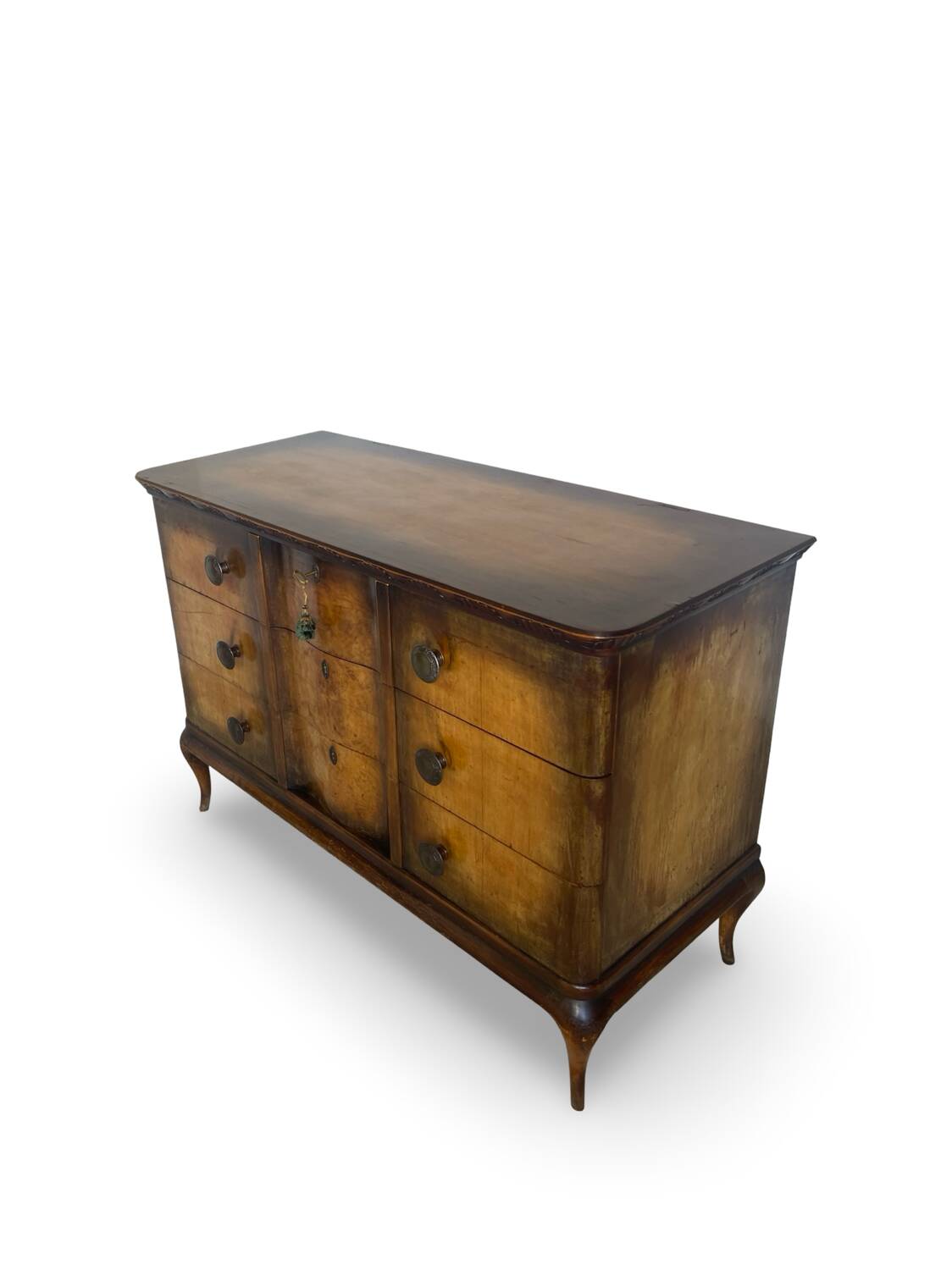Commode italienne en placage et bois massif de noyer, années 1940-1950
