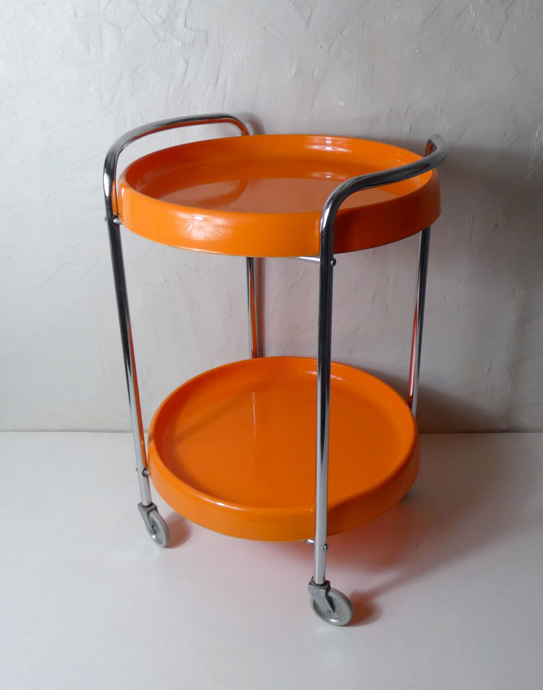 Serving table with vintage wheels