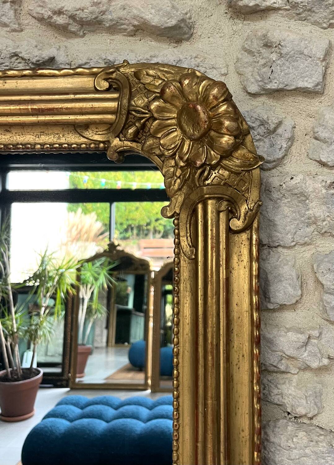 Louis-Philippe mirror gilded with gold leaf, mercury glass, 97.5cm