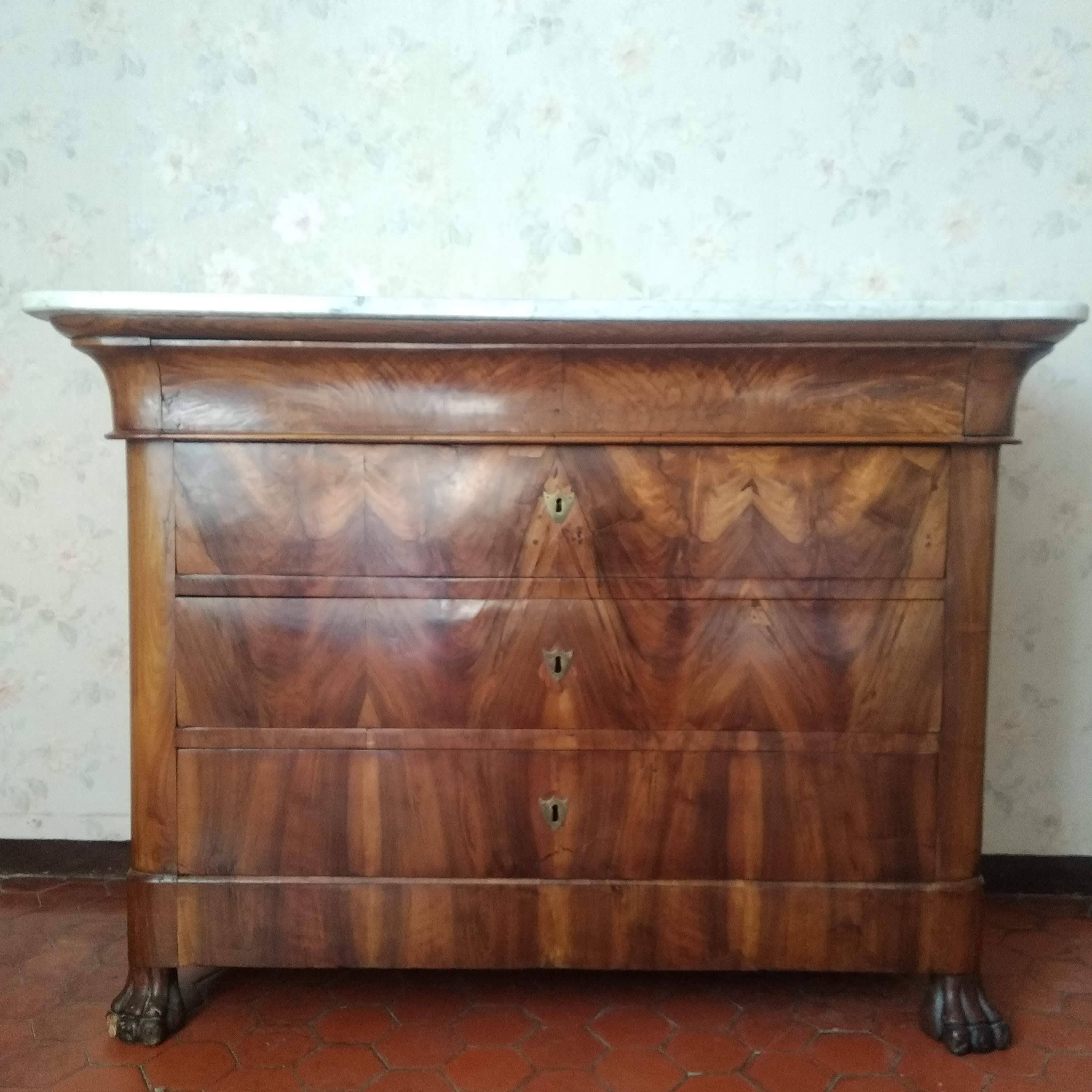 Antique Louis Philippe chest of drawers with lion paws