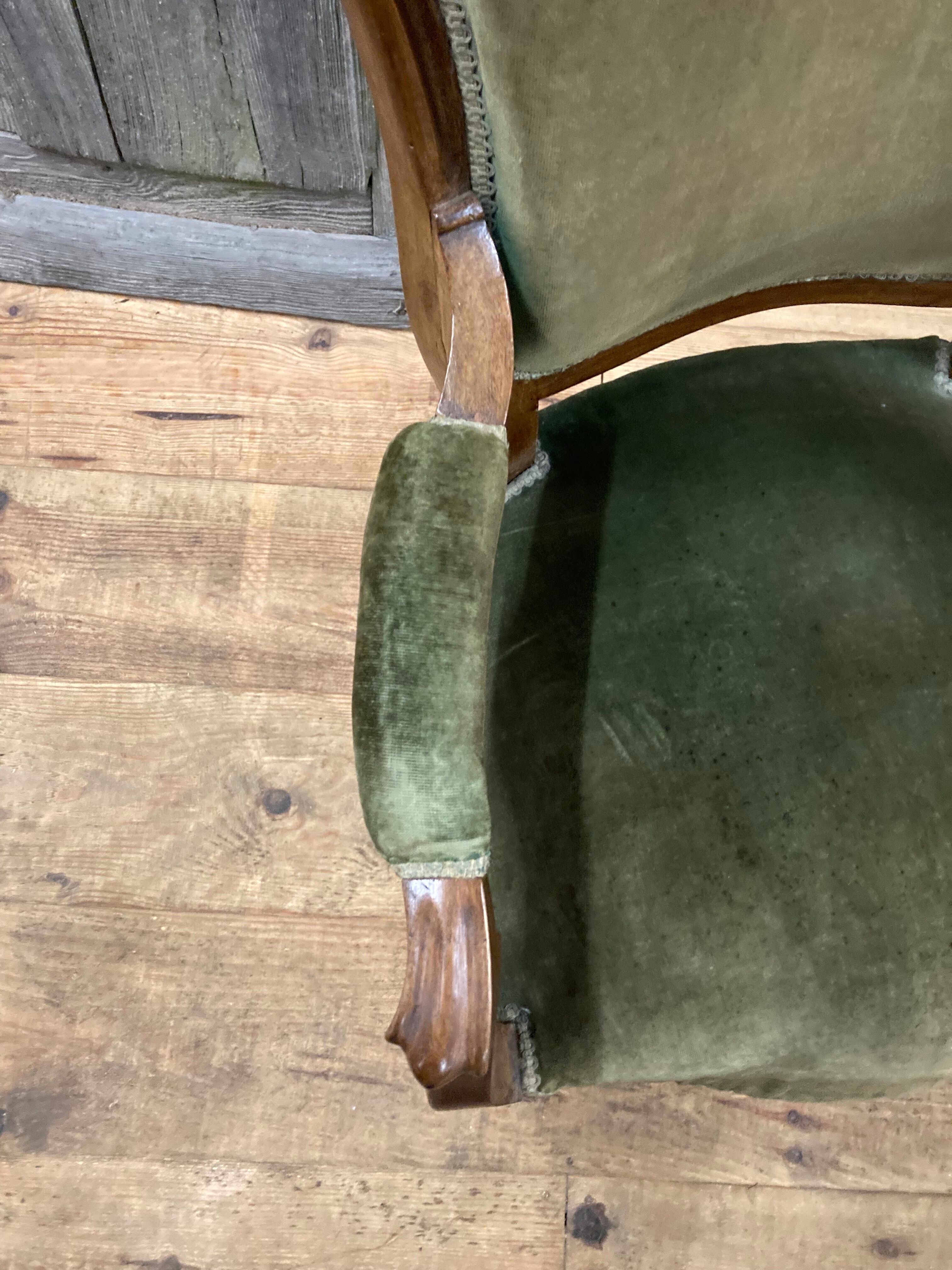 Armchair Voltaire Louis Philippe in wood green velvet XIX