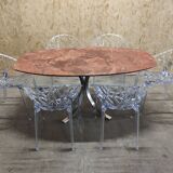 Oval dining table in red marble alicante techno