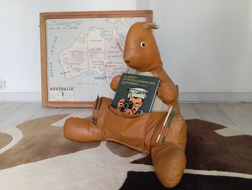 Kangaroo leather magazine rack, 1960s