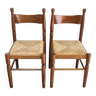 Paire de chaises vintage bois et paille