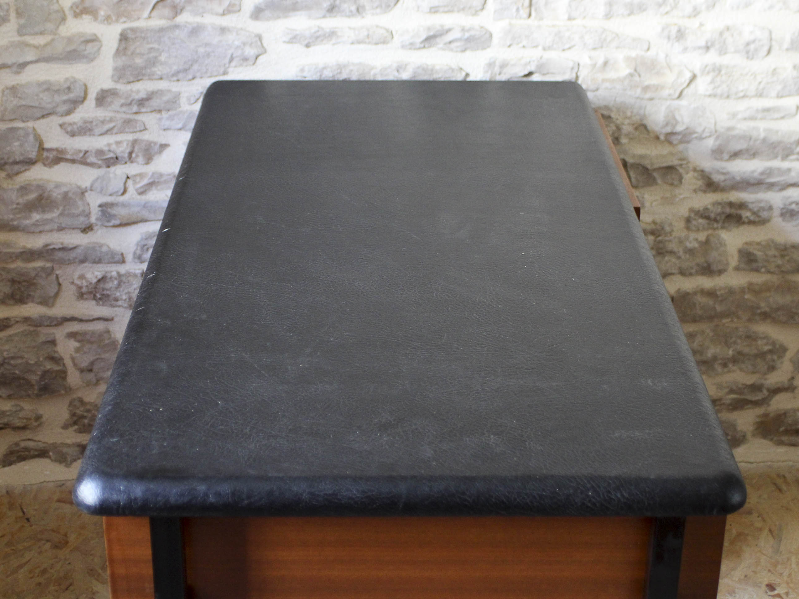 Desk 60s in metal wood and imitation leather