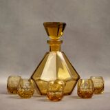 Art Deco Moser liqueur set in frosted orange glass