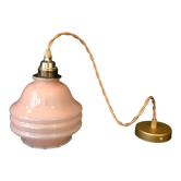 Suspension ancienne opaline rose Art Déco 1930