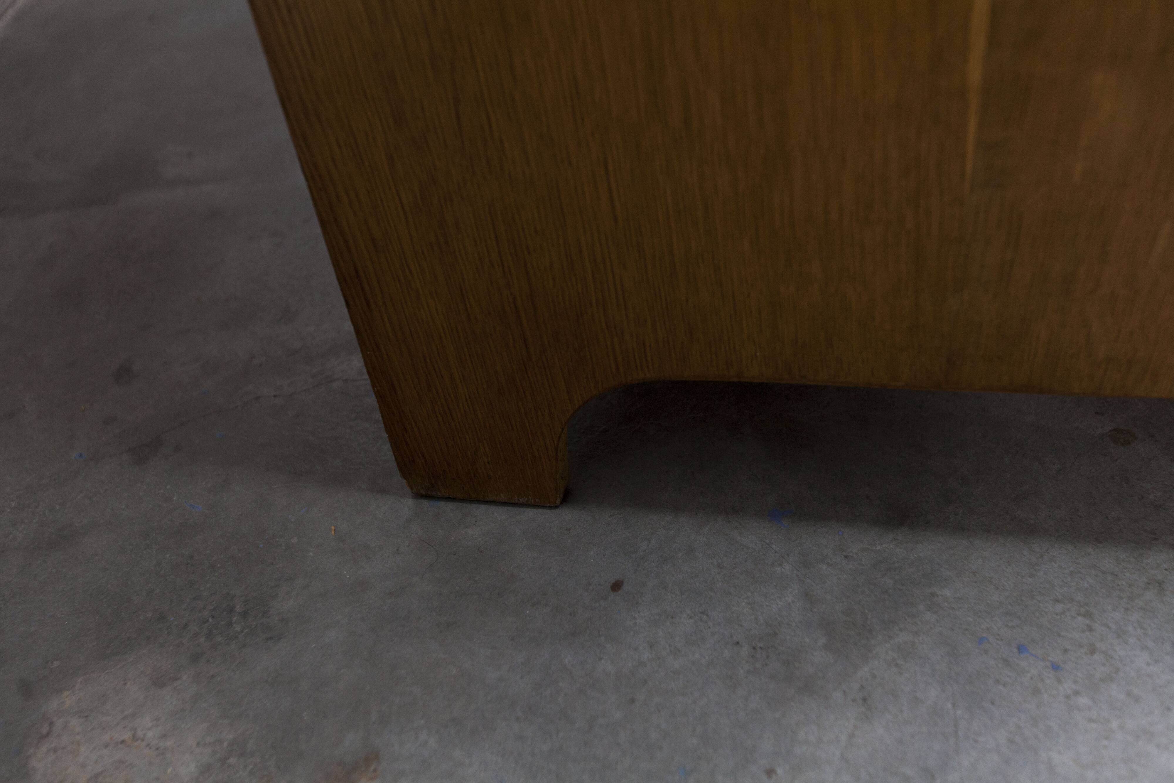 1950s Mid-Century Modern oak armoire with two doors and two drawers.