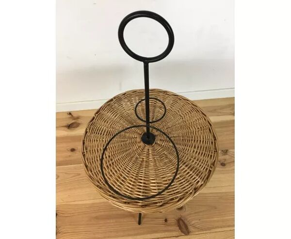 Table d'appoint 1950 osier et métal portative