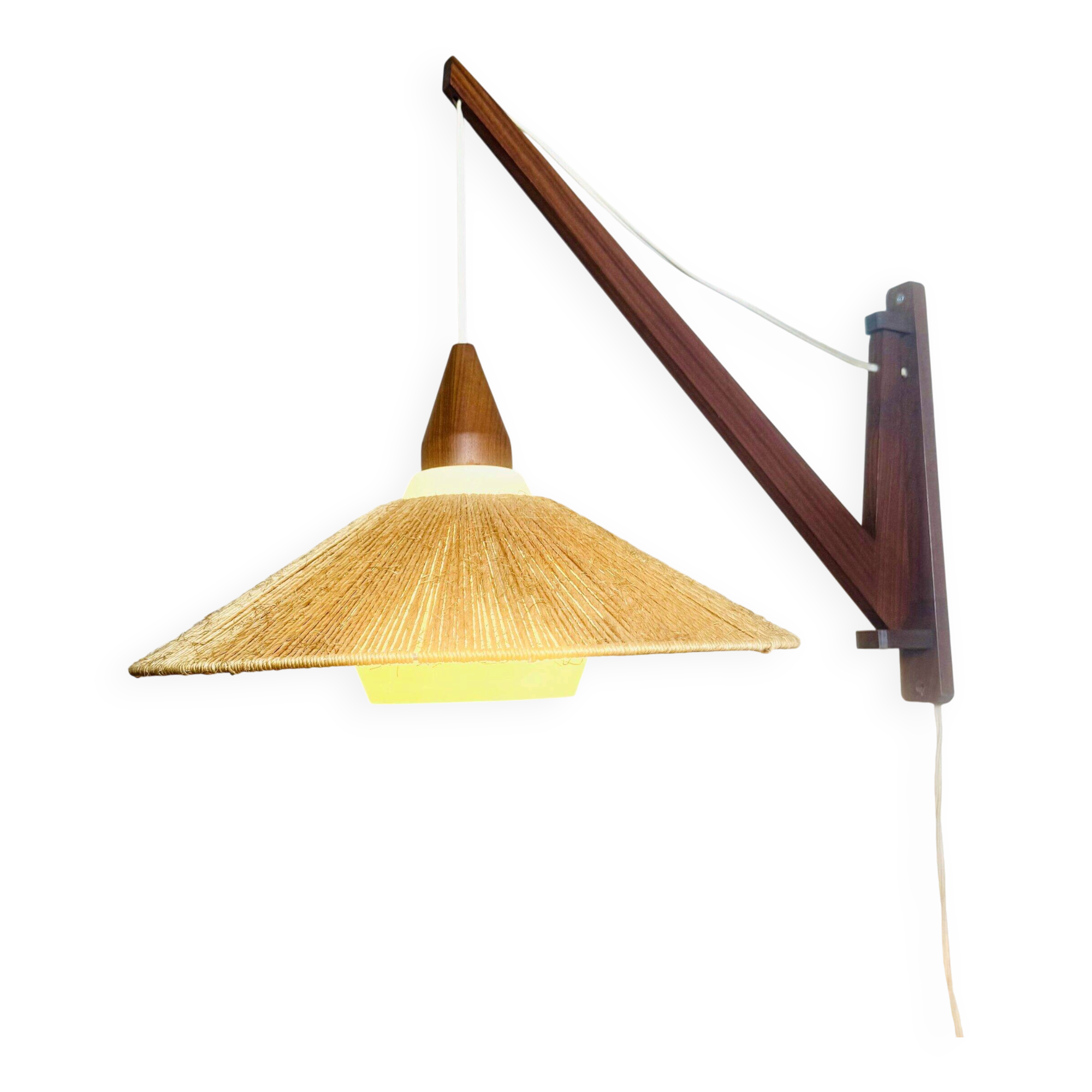 Wood And Sisal Wall Lamp By E.R. Nele For Temde Leuchten, Germany/Switzerland 1960S