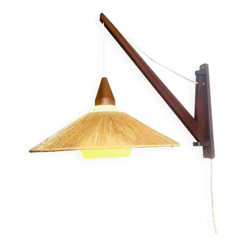 Lampe murale en bois et sisal par E.R. Nele pour Temde Leuchten, Allemagne/Suisse années 1960.