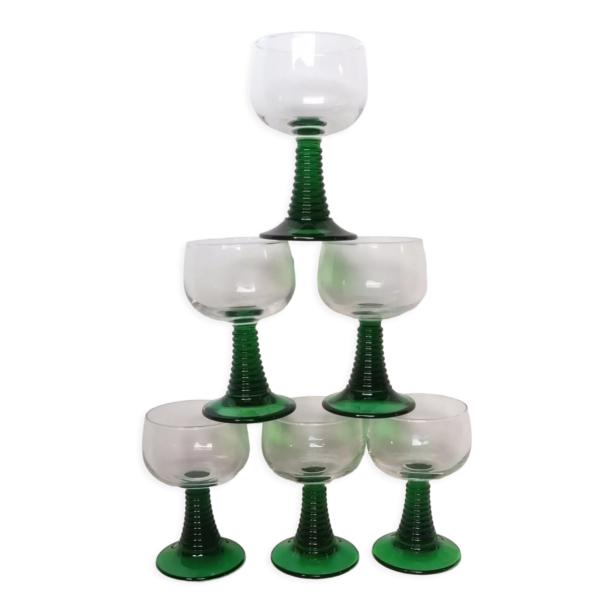6 glasses Alsace wine pied torsade vert