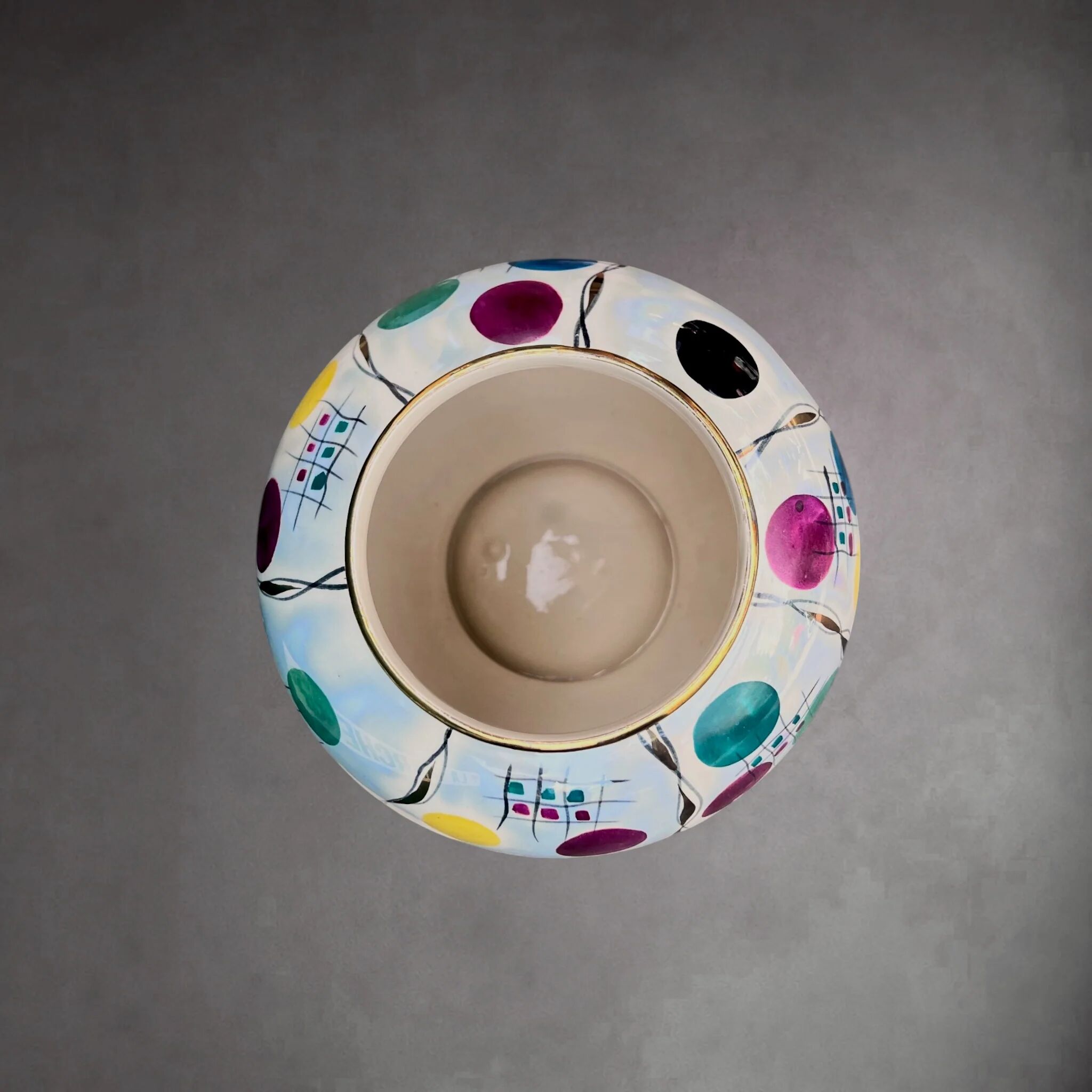 Vase Hubert Bequet Quaregnon en Faïence Nacrée Décor Confetti - Années 50-60
