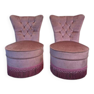 Paire de chauffeuses en velours rose style Napoléon III