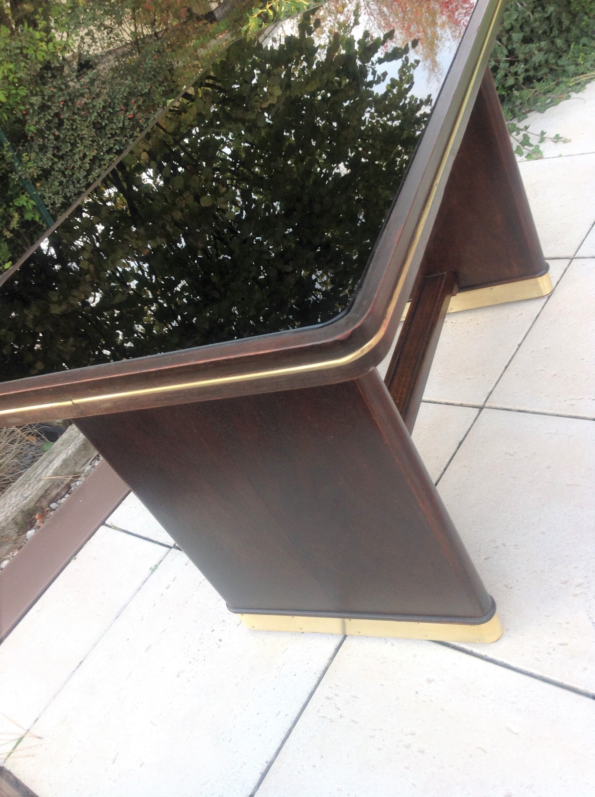 Coffee table with black glass top / 40s-50s
