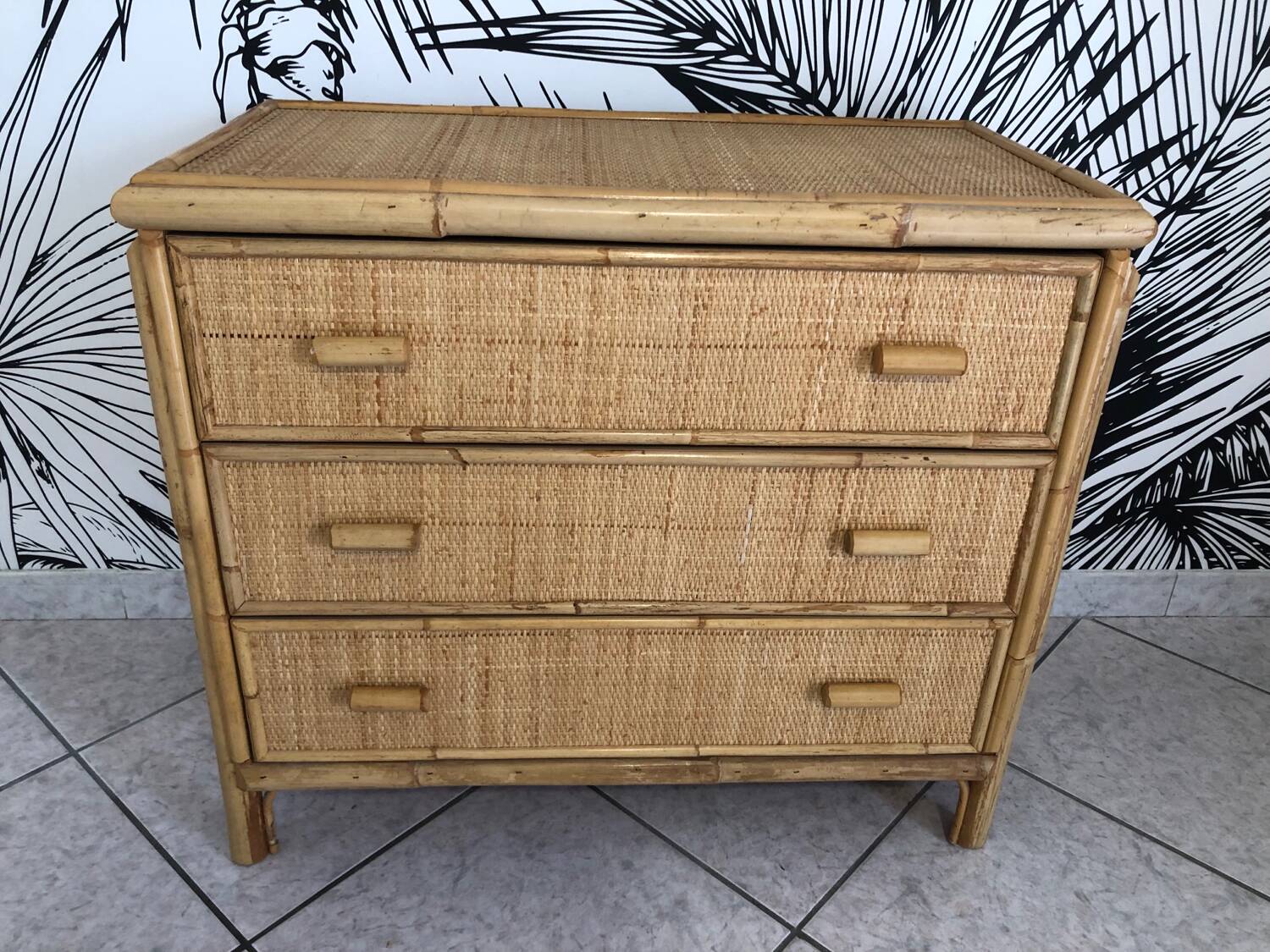 Commode bambou et rotin