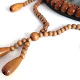 Round mirror, wooden bead frame, 60s 33cm