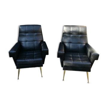 Paire de fauteuils skaî vintage