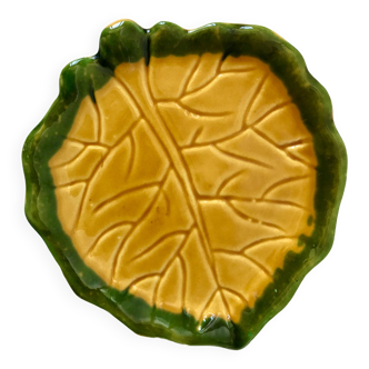 Leaf tray in yellow and green slip 60s-70s