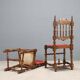 Antique baroque chairs, velvet seat, Italy 20th century.
