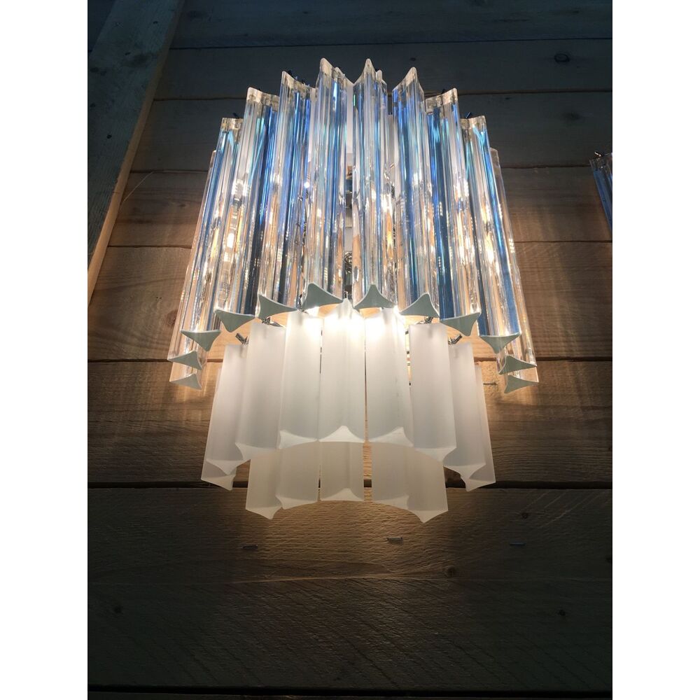 Triedro clear-sandblasted murano glass wall sconce
