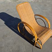 XXL Mid Century Modern pair of bamboo and rattan sun loungers