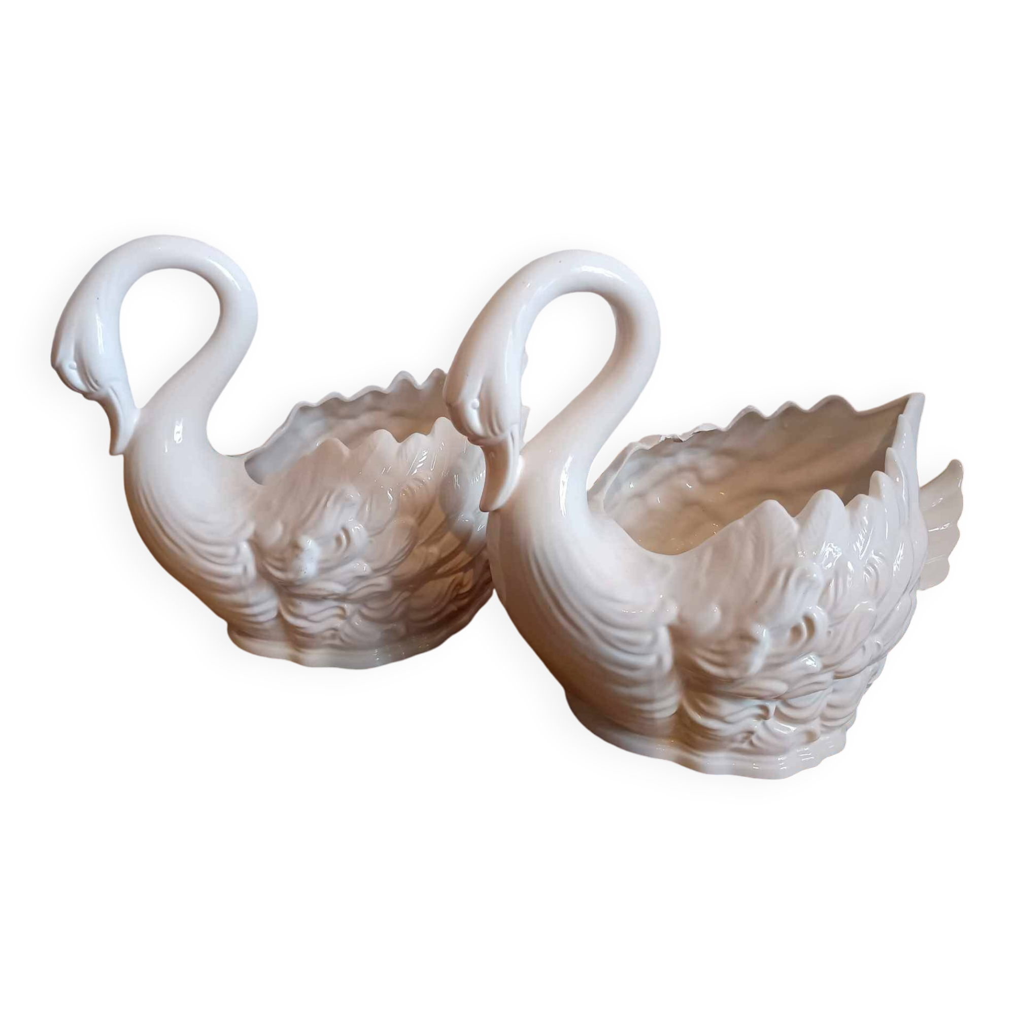 Pair of ceramic swan pot covers 1970