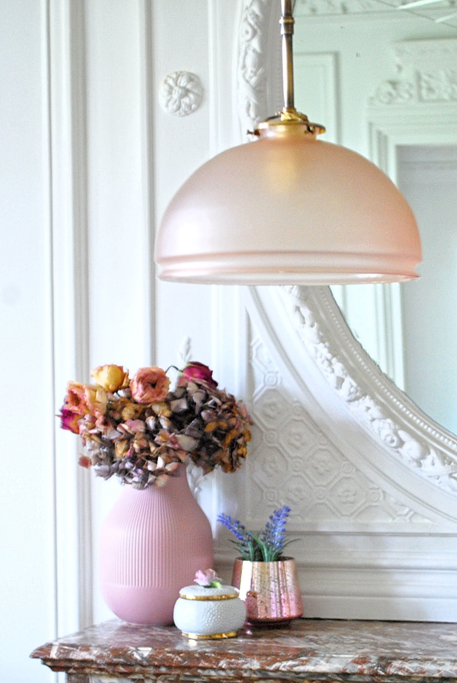 Salmon pink glass hanging