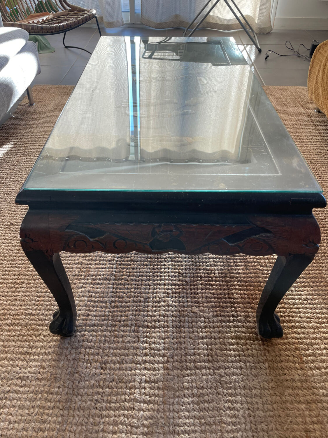 Carved wooden coffee table, Chinese craftsmanship.