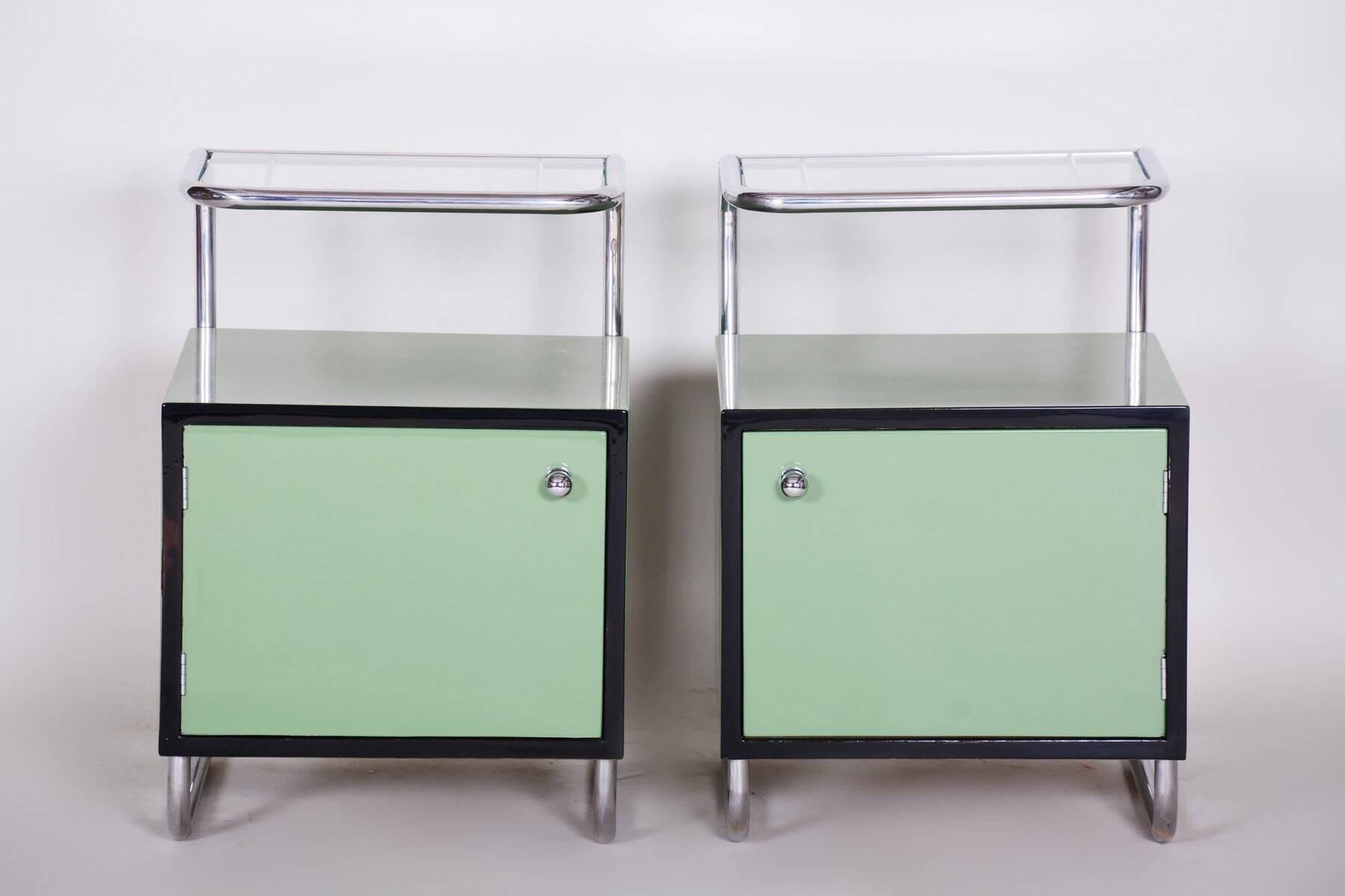 Bauhaus Side Tables in Chrome and Glass by Vichr a Spol., Czech, 1930s, Set of 2