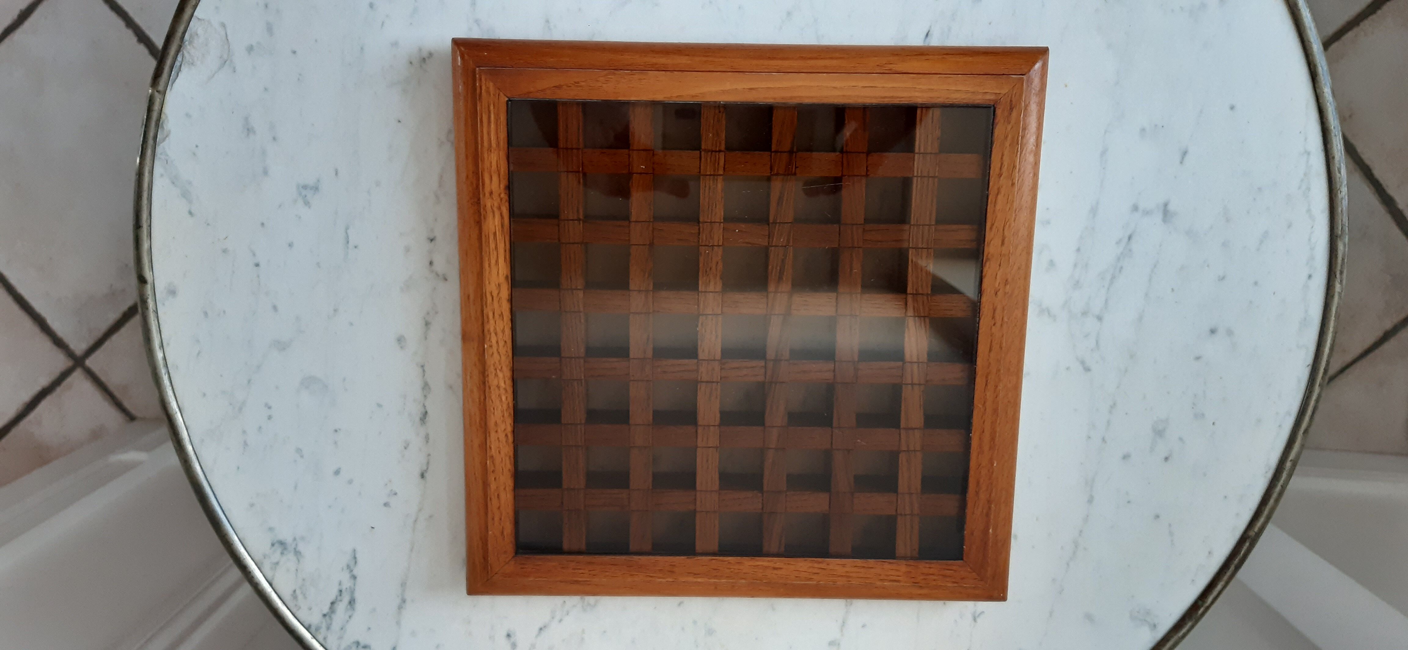 Oak table mat and smoked glass 70s