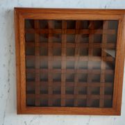 Oak table mat and smoked glass 70s