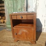 Antique bedside table in solid oak with a marble top.