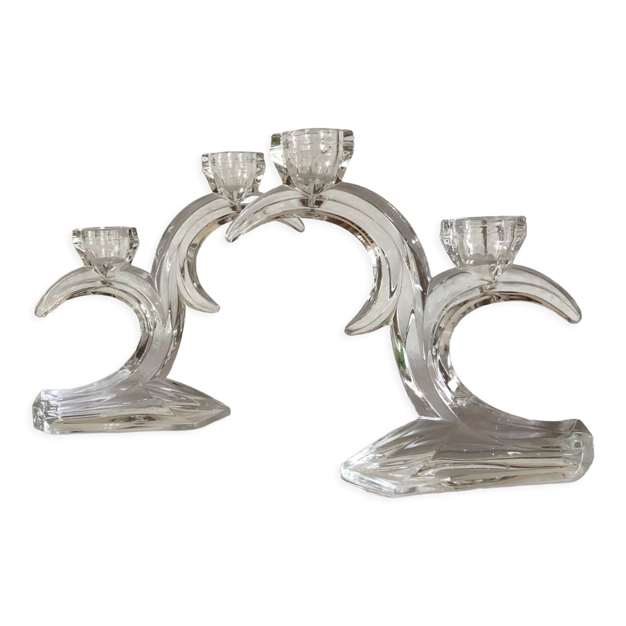 Pair of glass candle holders 70s