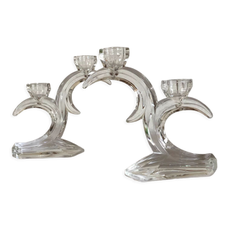 Pair of glass candle holders 70s