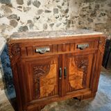 French Art Deco walnut sideboard with marble top (1920s)
