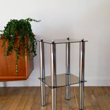 Sellette en chrome et verre fumé, double étages, Design, 1970