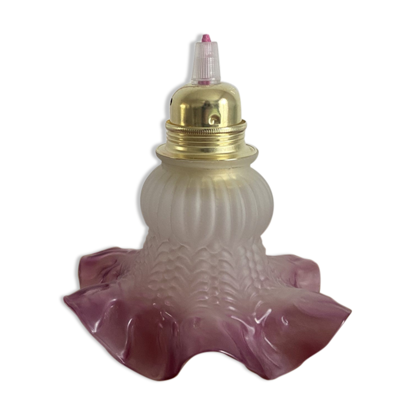 Purple tulip walking lamp in polished glass and twisted wire pink fushia