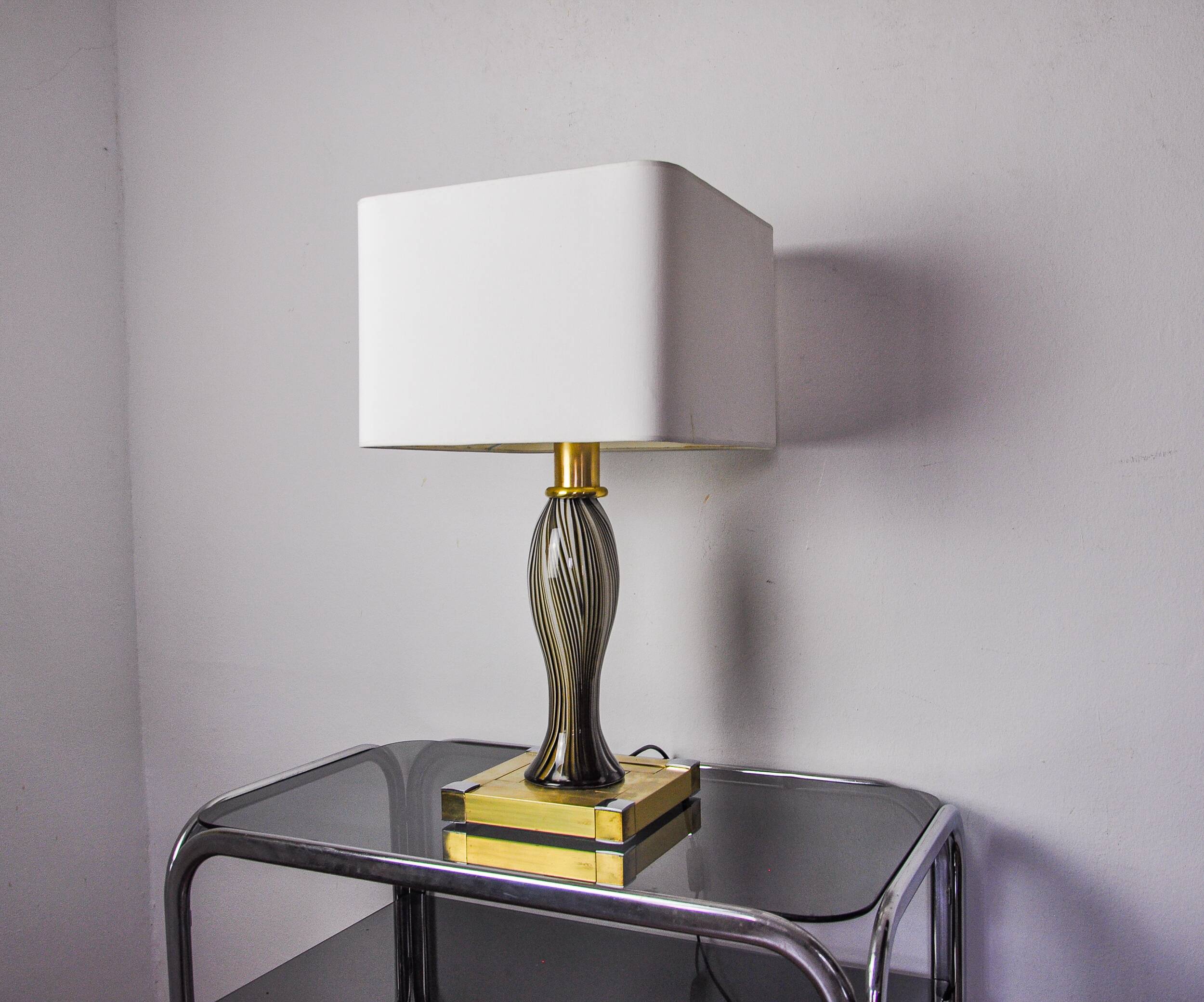 Bd Lumica table lamp, murano glass and brass, Italy, 1970