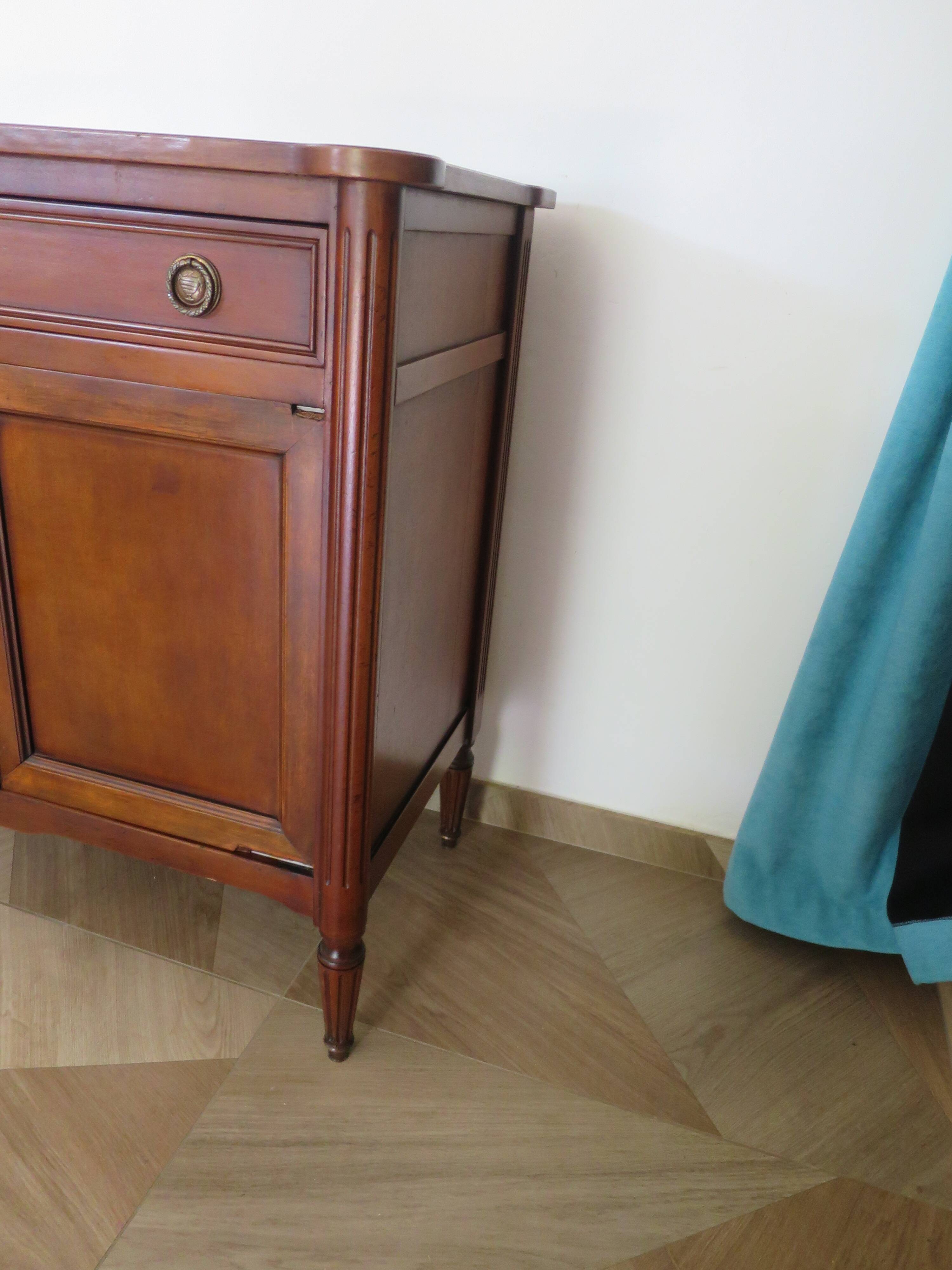 Louis XVI-style sideboard - 1 drawer - fluted legs - mahogany - solid wood