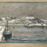Pencil drawing enhanced with gouache by R Leparmentier (1895-1975)
